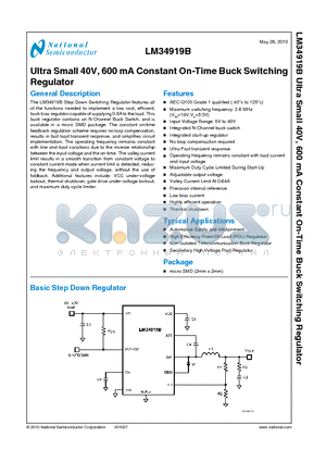 LM34919BTLX datasheet - Ultra Small 40V, 600 mA Constant On-Time Buck Switching Regulator