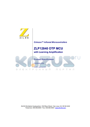 ZLP12840P2028G datasheet - Crimzon-TM Infrared Microcontrollers ZLP12840 OTP MCU with Learning Amplification