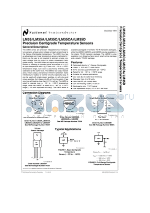 LM35A datasheet - Precision Centigrade Temperature Sensors