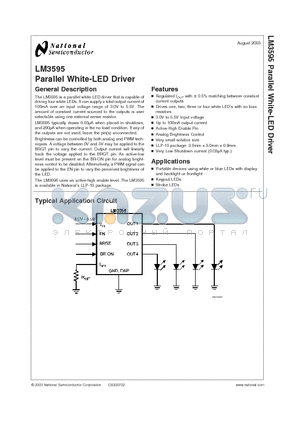 LM3595 datasheet - The LM3595 is a parallel white-LED driver that is capable of driving four white LEDs.