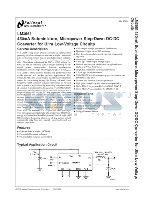 LM3661_05 datasheet - 450mA Subminiature, Micropower Step-Down DC-DC Converter for Ultra Low-Voltage Circuits