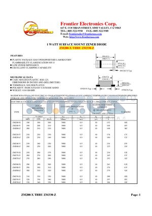 ZM240-Y datasheet - 1 WATT SURFACE MOUNT ZENER DIODE