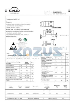 ZM2BG55W-1 datasheet - 3.2mmx1.6mm SMD CHIP LED LAMP