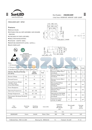ZM2BG96W datasheet - 3.5x2.7mm SURFACE MOUNT LED LAMP