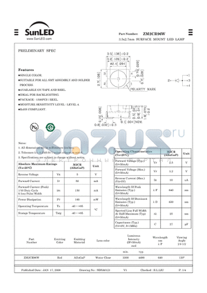 ZM2CR96W datasheet - 3.5x2.7mm SURFACE MOUNT LED LAMP