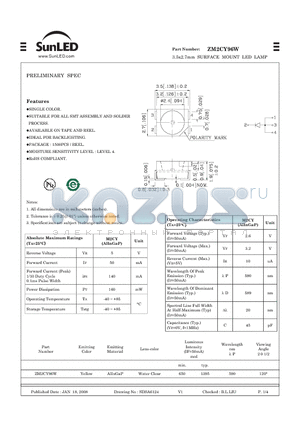 ZM2CY96W datasheet - 3.5x2.7mm SURFACE MOUNT LED LAMP