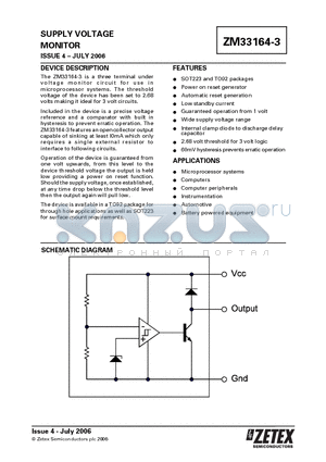 ZM33164-3 datasheet - SUPPLY VOLTAGE MONITOR