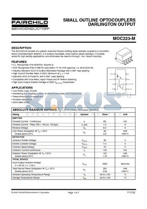 MOC223-M datasheet - SMALL OUTLINE OPTOCOUPLERS DARLINGTON OUTPUT