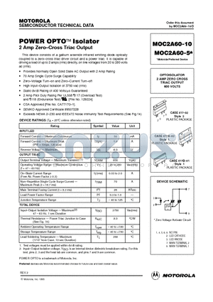 MOC2A60-10 datasheet - 2 Amp Zero Cross Triac Output