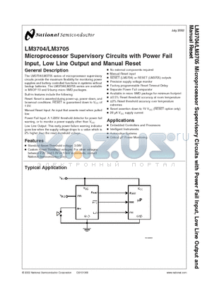 LM3705 datasheet - Microprocessor Supervisory Circuits with Power Fail Input, Low Line Output and Manual Reset
