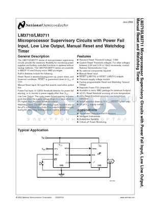 LM3710 datasheet - Microprocessor Supervisory Circuits with Power Fail Input, Low Line Output, Manual Reset and Watchdog Timer