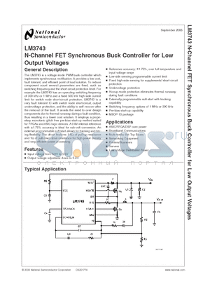 LM3743 datasheet - N-Channel FET Synchronous Buck Controller for Low Output Voltages