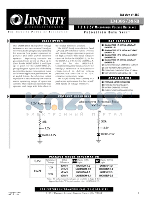 LM385 datasheet - 1.2 & 2.5V MICROPOWER VOLTAGE REFERENCE