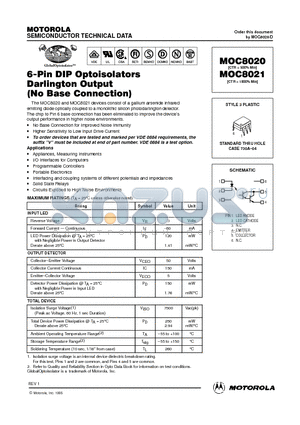 MOC8021 datasheet - 6-Pin DIP Optoisolators Darlington Ouput(No Base Connection)