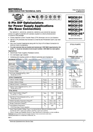 MOC8102 datasheet - 6-Pin DIP Optoisolators for Power Supply Applications(No Base Connection)