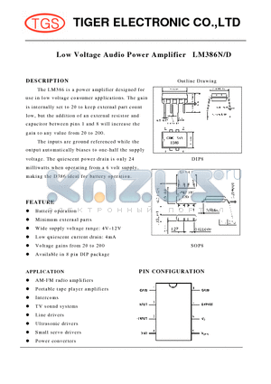 LM386D datasheet - Low Voltage Audio Power Amplifier