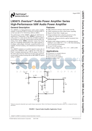 LM3875 datasheet - OverturTM Audio Power Amplifier Series High-Performance 56W Audio Power Amplifier