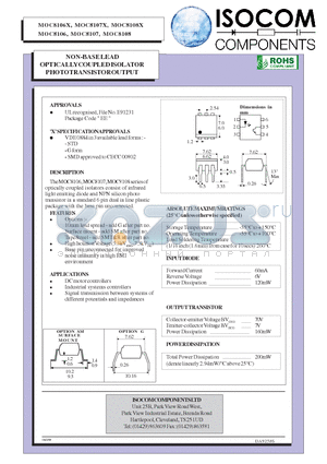 MOC8106X datasheet - NON-BASE LEAD OPTICALLY COUPLED ISOLATOR PHOTOTRANSISTOR OUTPUT