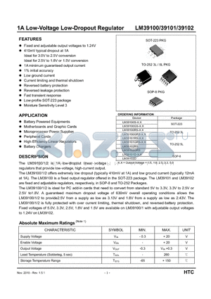 LM39100_10 datasheet - 1.5A Very L.D.O Voltage Regulator