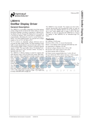 LM3915 datasheet - Dot/Bar Display Driver