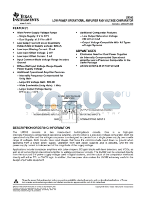 LM392DGKT datasheet - LOW-POWER OPERATIONAL AMPLIFIER AND VOLTAGE COMPARATOR