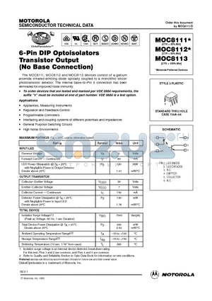 MOC8111 datasheet - 6-Pin DIP Optoisolators Transistor Output(No Base Connection)