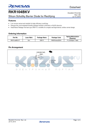 RKR104BKVP datasheet - Silicon Schottky Barrier Diode for Rectifying