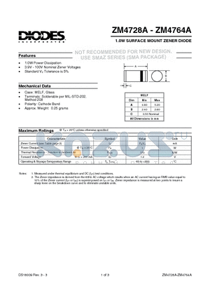 ZM4739A datasheet - 1.0W SURFACE MOUNT ZENER DIODE