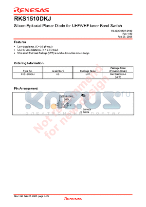 RKS1510DKJ datasheet - Silicon Epitaxial Planar Diode for UHF/VHF tuner Band Switch