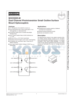 MOCD223-M_06 datasheet - Dual Channel Phototransistor Small Outline Surface Mount Optocouplers