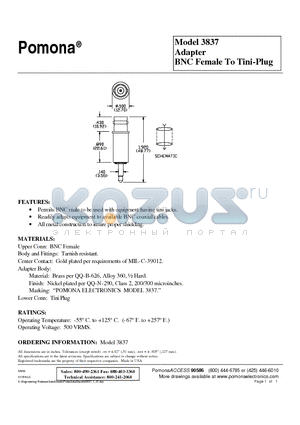MODEL3837 datasheet - Adapter BNC Female To Tini-Plug