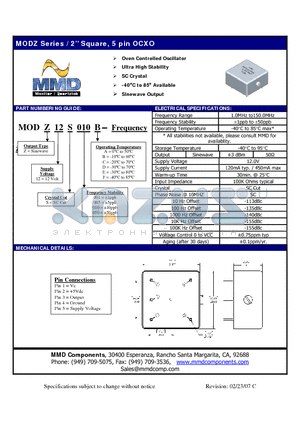 MODZ12S050B datasheet - Oven Controlled Oscillator