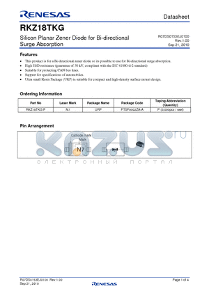 RKZ18TKGP datasheet - Silicon Planar Zener Diode for Bi-directional Surge Absorption