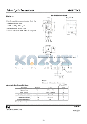 MOF-T3C5 datasheet - Fiber Optic Transmitter