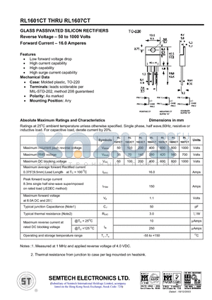 RL1606CT datasheet - GLASS PASSIVATED SILICON RECTIFIERS