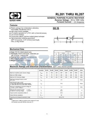 RL201 datasheet - GENERAL PURPOSE PLASTIC RECTIFIER