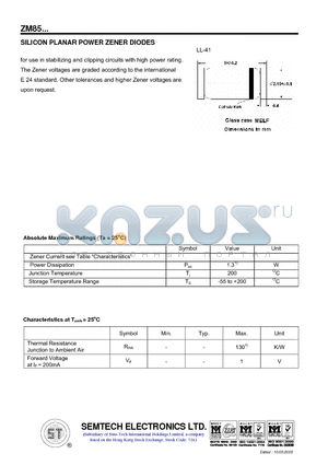 ZM85 datasheet - SILICON PLANAR POWER ZENER DIODES