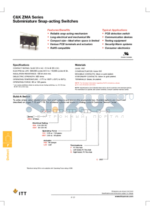 ZMA03A080P00P datasheet - Subminiature Snap-acting Switches