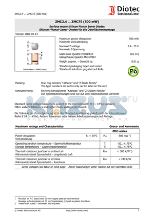 ZMC13 datasheet - Surface mount Silicon Planar Zener Diodes