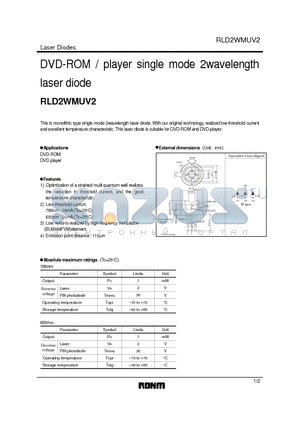 RLD2WMUV2 datasheet - DVD-ROM / player single mode 2wavelength laser diode