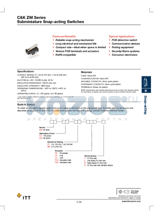 ZMCHF7L0T datasheet - Subminiature Snap-acting Switches