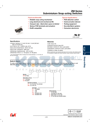 ZMCJP0T datasheet - Subminiature Snap-acting Switches