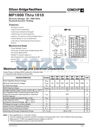 MP1000 datasheet - Silicon Bridge Rectifiers