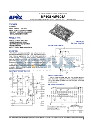 MP108A datasheet - POWER OPERATIONAL AMPLIFIER