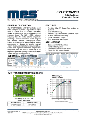 MP1517DR datasheet - 3.3V, 1A Sepic Evaluation Board