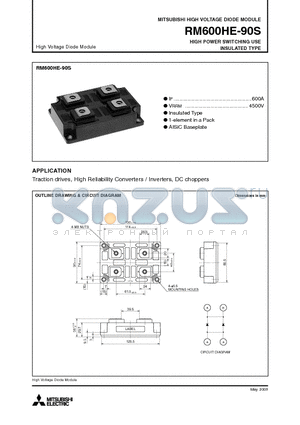 RM600HE-90S datasheet - HIGH VOLTAGE DIODE MODULE HIGH POWER SWITCHING USE INSULATED TYPE