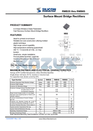 RMB4S datasheet - Surface Mount Bridge Rectifiers