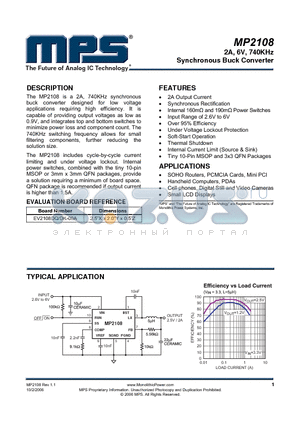 MP2108 datasheet - 2A, 6V, 740KHz Synchronous Buck Converter