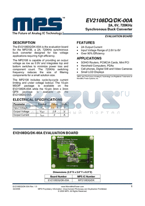 MP2108DQ datasheet - 2A, 6V, 720KHz Synchronous Buck Converter