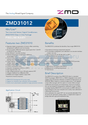 ZMD31012BECR datasheet - Two low-cost sensor signal conditioners ZMD31010 chips in one package